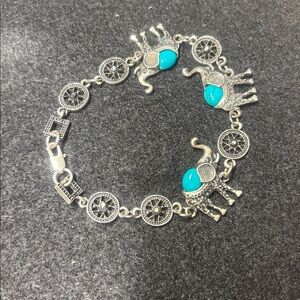 Elephant Charm Bracelet with Turquoise Accents
